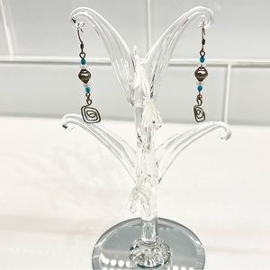 Brass/Silver Dangle Drop earrings w/ Glass and  Metal Bead Artisan